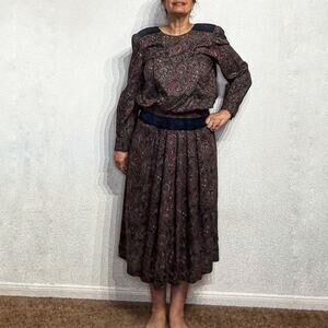 Patty O'Neil Brown Floral Vintage Midi Dress Sz 8